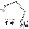 Microphone Boom Arm with RBG Light, 44” Foldable 3-Sections RBG Microphone Arm Desk Mount with 1/4“ 3/8“ 5/8” Screw, Adjustable Mic Desk Stand Mount with C-Clamp for Gaming Streaming Podcasting