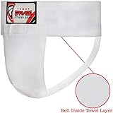 Color: Blanco. Protector de ingle de Farabi para niños y juvenil, el protector incluye una taza de plástico para Kick Boxing, artes marciales mixtas, Muay Thai, entrenamientos y competencias; tamaño extra pequeño, cintura de 61 a 68,6 cm
