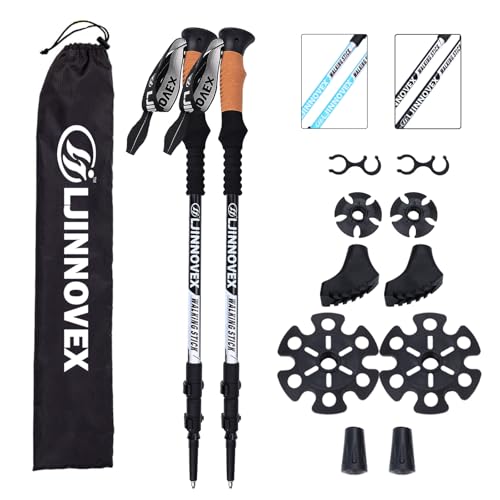 LJINNOVEX Trekking Poles - Lightweight, Telescopic, Adjustable Hiking Poles with Quick Flip Lock, 7075 Aluminum, Anti Shock Walking Sticks for All Terrain, Men and Women, 2 Pack, Black