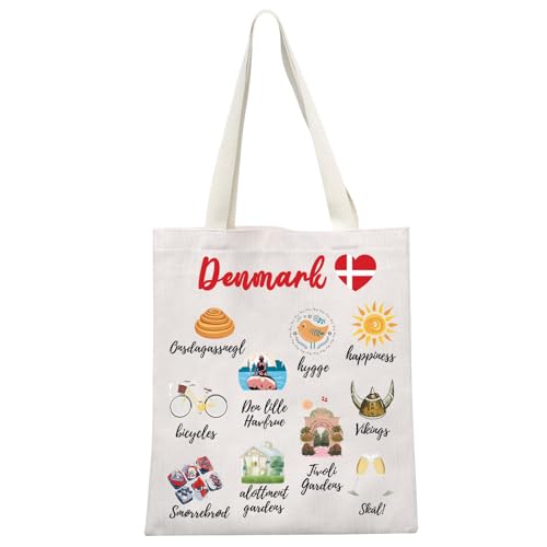 MEIKIUP Denmark Travel Culture Gift Danish Gems & Landmarks Souvenir Tote Bag Copenhagen Tourist Shoulder Bag