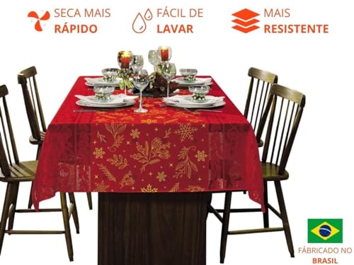Toalha de Mesa Retangular Renda Estampada 10 Lugares Natal 1,50m x 3,00m Lepper