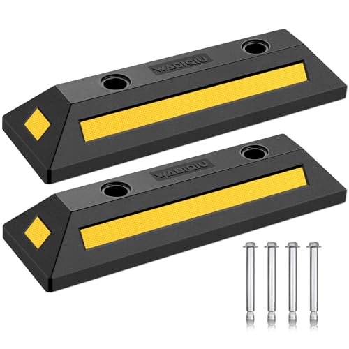 WADIQIU 2 Pack Parking Stopper for Garage Garage car Stopper with Reflective Stripes Tire Stoppers for Garage Truck RV Trailer Van and Forklift Car Parking Blocks for Garage Safety