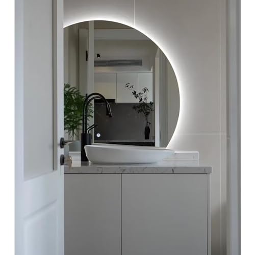 Miroir LED demi-cercle 60 cm pour salle de bain moderne à éclairage dimmable