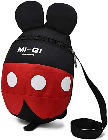 Baby Toddler Safety Harness Backpack Child Kids Cute Cartoon Strap Shoulder Backpack Bag with Reins Leash Rucksack Harness Walkers Tether Belt (Black+Red,M-for 2-5 Years Old)
