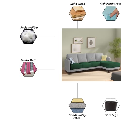 Image of Baloney RHS 6 Seater L Shape Sofa Set for Living Room (Green Grey Fabric) Premium Fabric Sofa
