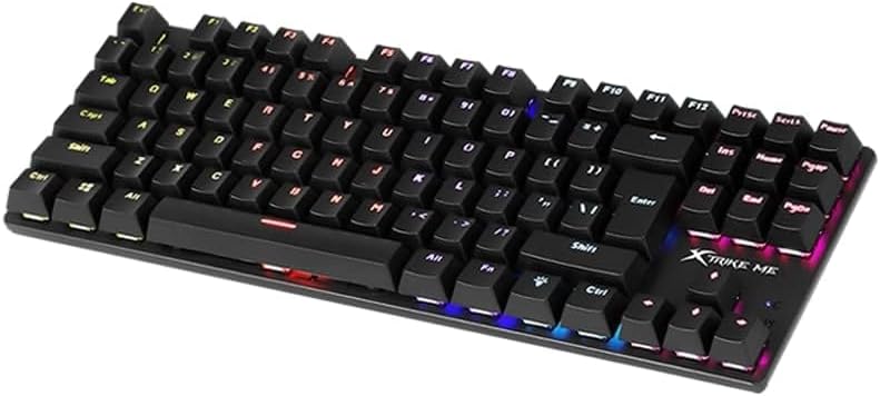 Vinklet view of XTRIKE ME GK986 keyboard with illuminated keys