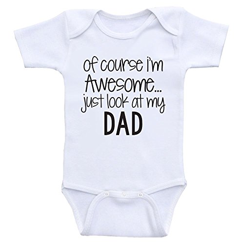 Image of Funny Baby Onesie Just Look at My Dad Baby Onesies for Boys and Girls