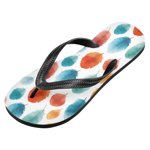 Flip Flop Sandals Watercolor Feather Print for Women Men Beach Outdoor XS2