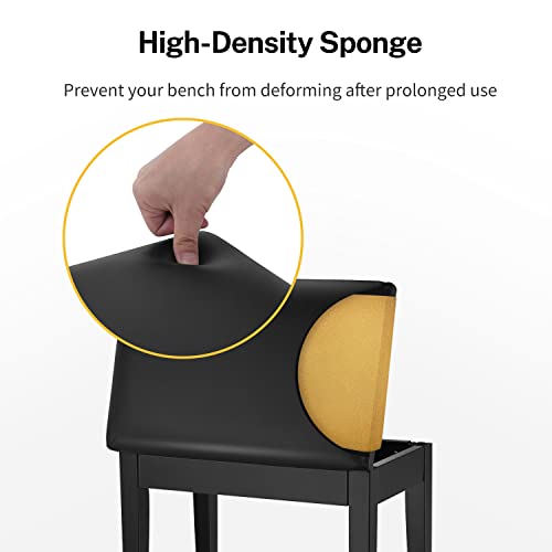 Donner Piano Bench with Storage, Solid Wood Keyboard Bench Piano Bookcase Stool Chair Seat with High-Density Sponges Pad, Black - image 5