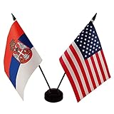 America & Serbia Friendship Twin Desk Flag, US Serbia Table Flags, 8 x 5 Inches American & Serbian D