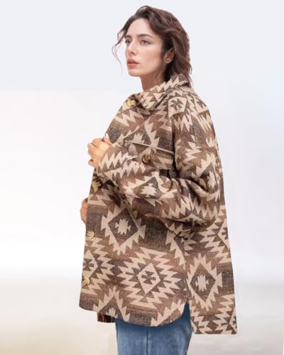 Image of Vintage Aztec Flannel Jacket Plaid Shirt Sherpa Fleece Shacket Button Down Casual Outerwear