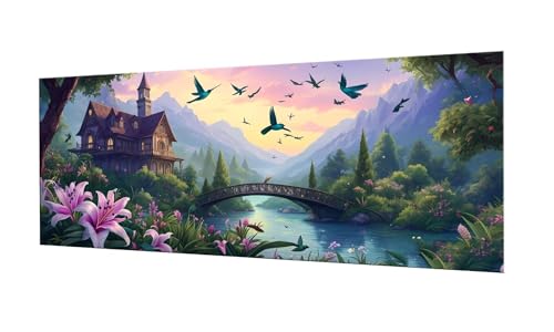 Broderie diamant chalet forêt grand format 30x75cm pour kit diamond painting 5D complet adulte