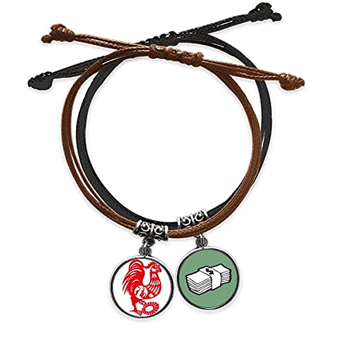 Pulsera de Gallo en Cuero Trenzado con Acabados de Joyería Tradicional China