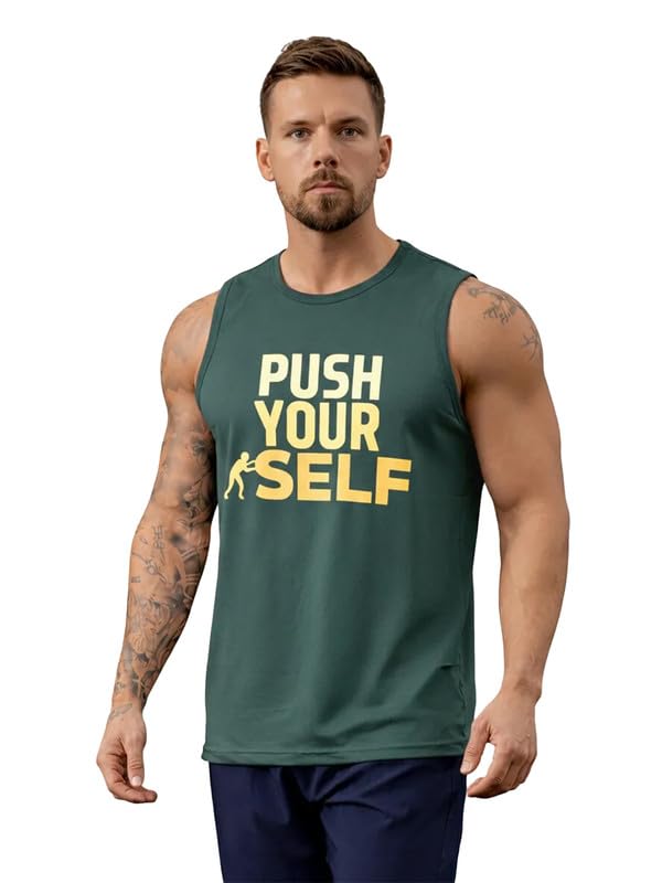CHKOKKO Tank tops Sleeveless T-shirt for Men Dry Fit Vest Gym Wear Graphic Printed Stylish Round Neck Running Sando for Sports Workout Fitness & Casual or Beach Wear