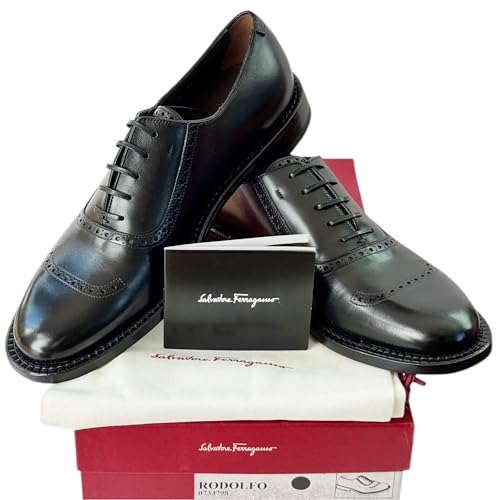 Genuine Rodolfo Tramezza Black Leather Round Toe Welted Lace-up Oxford Men's Dress Shoes (Salvatore3