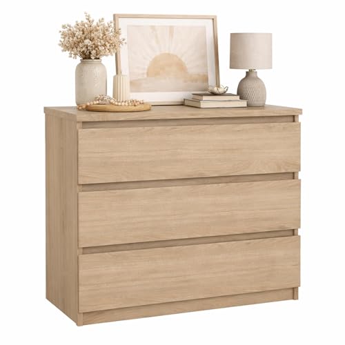 Cómoda, Cajonera Dormitorio SIL Oak con 3 Cajones, Color Jackson Hickory, 77 x 50 x 71 cm