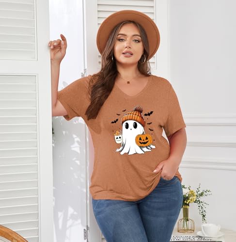 Image of ForHailey Women's Plus Size Short Sleeve Tee Shirt V Neck Basic Ladies Loose Fit T Shirt 1X-5X