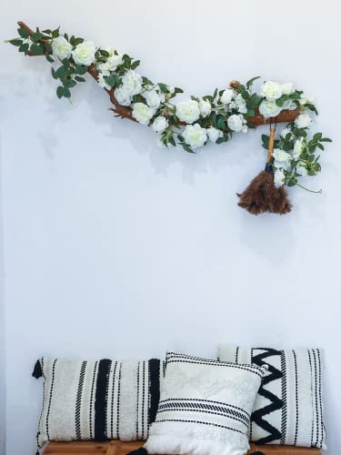 Party Joy 2Pcs Artificial Flower Garland Fake Rose Vine Artificial Flowers Hanging Rose Ivy Hanging Baskets Wedding Arch Garden Background Decor (White, 2) #TOP3