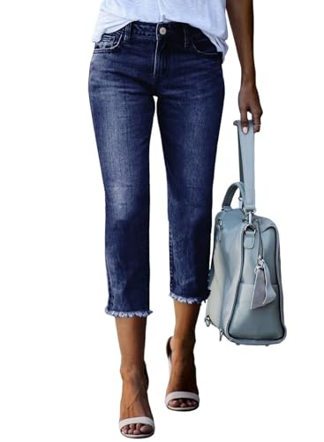 Image of Sidefeel Women's High Waisted Straight Leg Jeans Capri Denim Pants