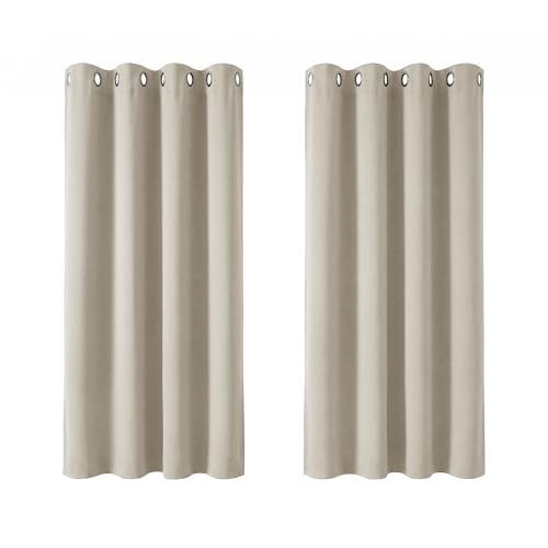 Image of Deconovo Super Soft Eyelet Curtains Thermal Insulatde Room Darkening Curtains for Livingroon 46 x 54 Inch Light Beige 2 Panels