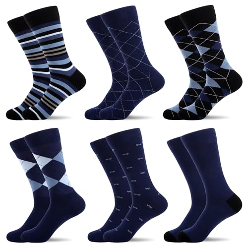 WeciBor Men's Dress Seamless Cotton Crew Socks, 6 Pack Navy
