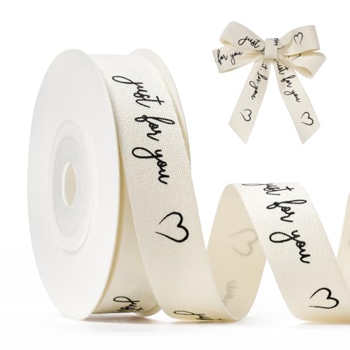 Cinta de regalo de color natural de 5/8 pulgadas x 10 yardas, impresa con solo para ti, cinta de algodón liso personalizada, para decoración de aniversario, embalaje de regalo de cumpleaños, embalaje