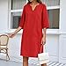 Tunic Dress for Women Linen V Neck 3/4 Sleeve Knee Length Boho Shift Over 50 60 Sundresses Spring Modest Dressy Everyday Midi Dresses Maternity Western Shirt Dress Pool Cover Up Fall Fashion