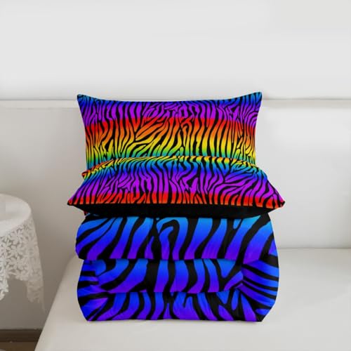 Image of Feelyou Zebras Skins Comforter Set - Rainbow Zebra Stripes Bedding for Kids & Adults - Ultra Soft Twin Size Duvet Set