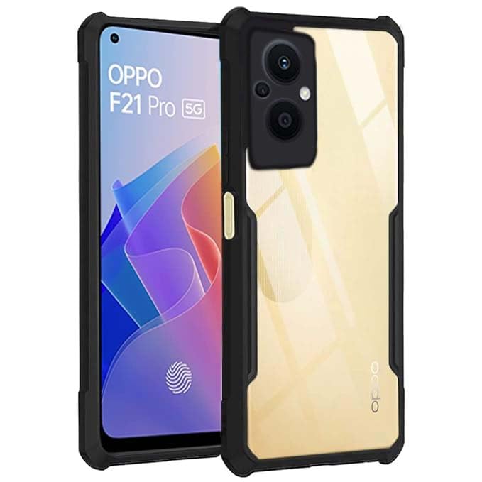 Amazon Basics Hybrid Camera Protection Transparent Hard Back Case Cover for Oppo F21 Pro 5G (Sides Black)