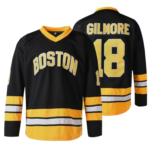 La Mejor Lista de Ropa de Hockey sobre hielo para Hombre Top 10. 42 Happy Gilmore #18 - playera de hockey sobre hielo, Boston Adam Sandler 1996 con costura de película para hombre, S-XXXL, Negro -, X-Large