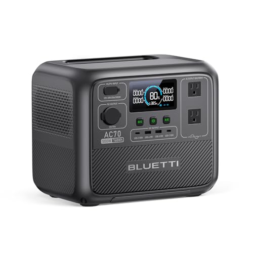 BLUETTI AC70 Portable Power Station 768Wh 1000W LFP Battery Solar Generator | Power Lifting 2000W, 45 Min 0-80% Fast Charging, 20ms UPS, Emergency Backup Power for Blackout, Camping, Outage