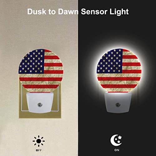 Image of EKOBLA Patriotic Night Light, 4th of July Decorations, Vintage American Flag Pattern Night Lights Plug Into Wall with Auto Sensor for Men Women