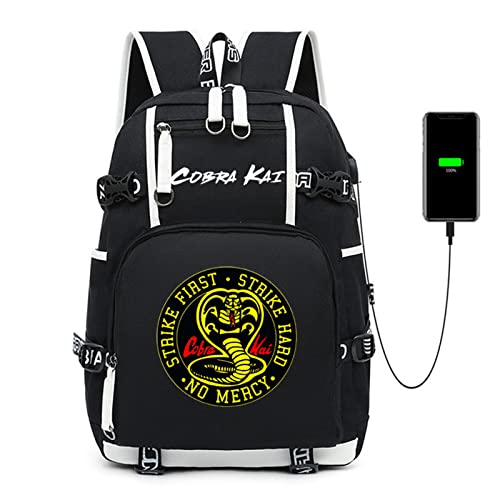 WERUN Anime Mochila para Portátil Co.Bra Kai, Mochila de Dibujos Animados Conjunto, Niños Niñas Dibujos Animados Anime School Bag-B||47X30X15CM