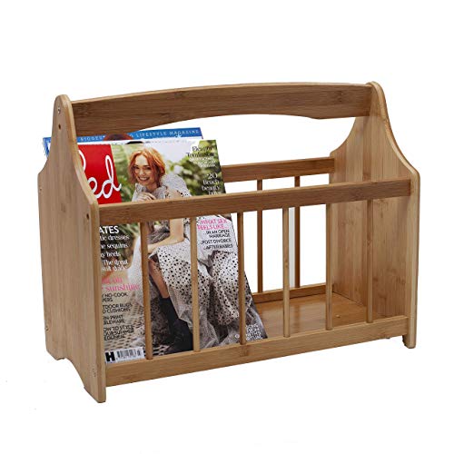 Magazine Rack Robust Bamboo with Handle for Newspapers Newsletters Crosswords Books Storage Natural