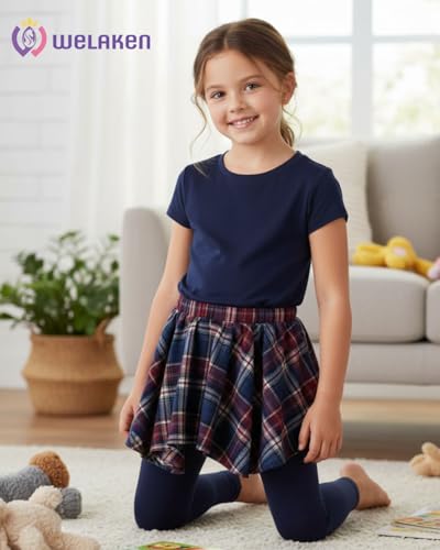 Girls Plaid Skirted Leggings – Kids Tartan Skirt with Stretch Leggings and Elastic Waistband3