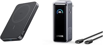 Anker Prime Power Bank, 9,600mAh Battery Pack with 65W Output, Built-in AC Plug, Supports PD 3.0 and PPS MagGo Power Bank, Ultra-Slim 10,000mAh Magnetic Battery Pack
