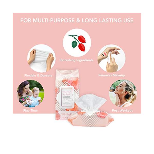 Clinical-Works-Makeup-Remover-Wipes-Bulk-Pack-of-2-100-Facial-Cleaning-Cloths-Removes-Makeup-Mascara-Dirt-and-Oil-Flip-Top-Pack-Collagen-Rosehip Clinical Works Makeup Remover Wipes Bulk Pack- Collagen and Rosehip Facial Cleansing Wipes, 2 Pack