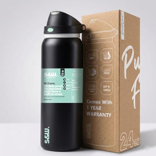 Image of STRAW&WEAVE PureFlow Water Bottle 710 ml Stainless Steel Sports Bottle with Sipper Cap | For Home, Office, Gym, Travelling | Lightweight | BPA Free (Eclipse Black)