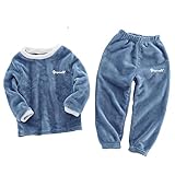 FEESHOW Kinder Flauschige Schlafanzug Pyjama Jungen Mädchen Zweiteiler Winter Warm Hauskleidung Anzug Kapuze Pullover Hose Set Blau D 98-104/3-4 Jahre