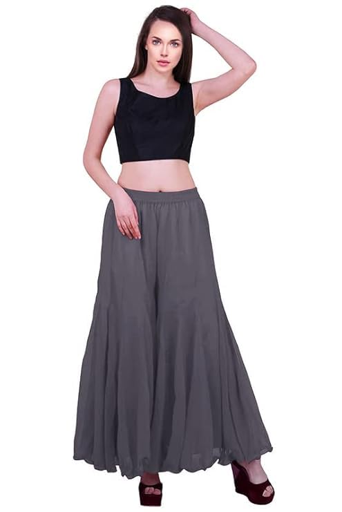Image of Kvish Regular Loose Fit Solid Colour Georgette Flared Sharara Palazzo for Women
