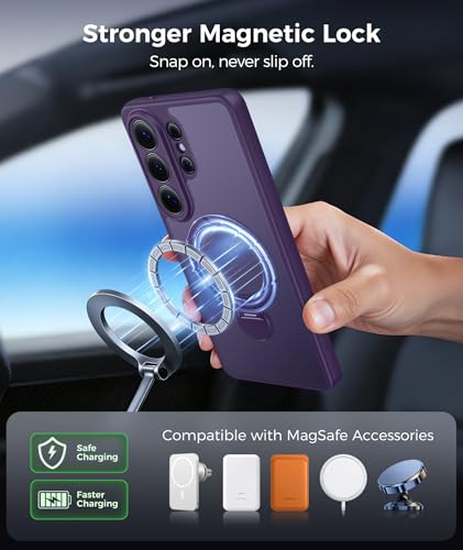 Image of FNTCASE for Samsung Galaxy S26-Ultra Case: [360 Spin Magnetic Stand] [Compatible with Magsafe] [Screen Protector] Translucent Matte Military Grade Shockproof Full Camera Protective Phone Cover -Purple