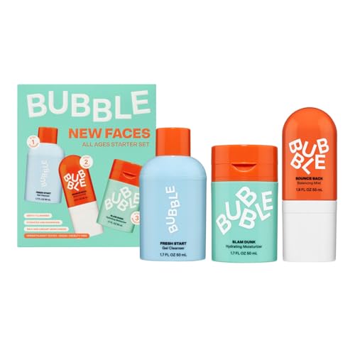 Bubble Skincare New Faces Gift Set - Skincare Set Includes Exfoliating Gel Cleanser Balancing Facial Toner Mist + Hydrating Face Cream for Dry Skin - Skincare for Teens + Adults (3 Count)