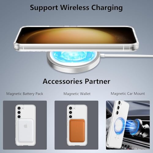 Image of JGD Magnetic Case for Samsung Galaxy S23 5G Compatible with MagSafe, Shockproof Phone Bumper Cover, Anti-Scratch Clear Back (Clear)