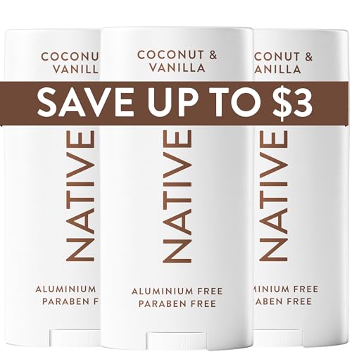 Image of Native Deodorant Contains Naturally Derived Ingredients, 72 Hour Odor Control | Deodorant for Women and Men, Aluminum Free with Baking Soda, Coconut Oil and Shea Butter | Coconut & Vanilla, 3-Pack