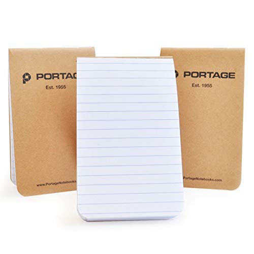Portage Small Field Notebook - Kraft Notepad for Field Notes, Lined Paper, Top-Bound, Pocket Sized Portable Planner, Durable & Flexible, Lies Completely Flat – 2.8x4.6 In, 64 Pages, 3 Pack