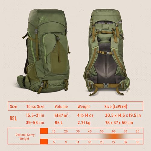Image of Kelty Asher Backpack, Daypack to Multi-Day Backpacking Capacity, Hiking, Lightweight Travel Pack, Internal Frame (85L Winter Moss)