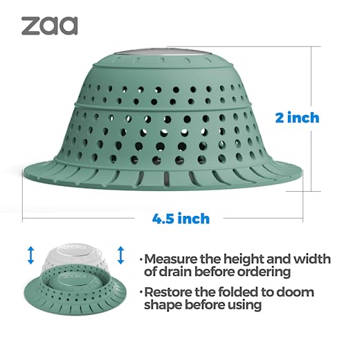 Image of zaa Bathtub Drain Hair Catcher, Premium Silicone Collapsible 2 Pack Drain Protector for Pop-Up & Regular Drains of Shower, Bathtub, Tub, Bathroom, Sink, Gray Green