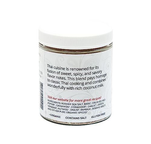 Organic Thai Seasoning Spice Blend, With Salt, Authentic Thai Spice And Seasonings For Cooking Flavorful Food - Pad Thai, Chicken Satay, Noodle, Curries, And Meat / All-Natural, Kosher, Vegan, Gluten Free, Keto -No Msg- 4Oz Glass Jar #TOP2
