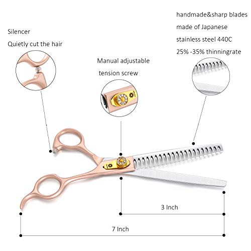 Dream Reach Fellschere Hundeschere 7 Inch professionelles Tierpflege Set aus 440C japanischer Edelstahl gerade&Gebogene&ausdünnen Schere(25%-35% Ausdünnungsrate) Set (7-Zoll-Fellschere Set 02)