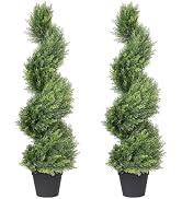 THE BLOOM TIMES 3ft Artificial Topiary Trees Set of 2, 36 inch Faux Cedar Cypress Spiral Topiary ...